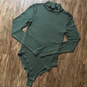Mock Neck Ribbed Olive Bodysuit